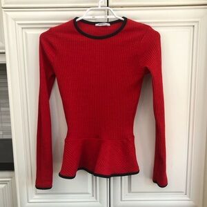 Soft Zara Knit thin red sweater with black trim